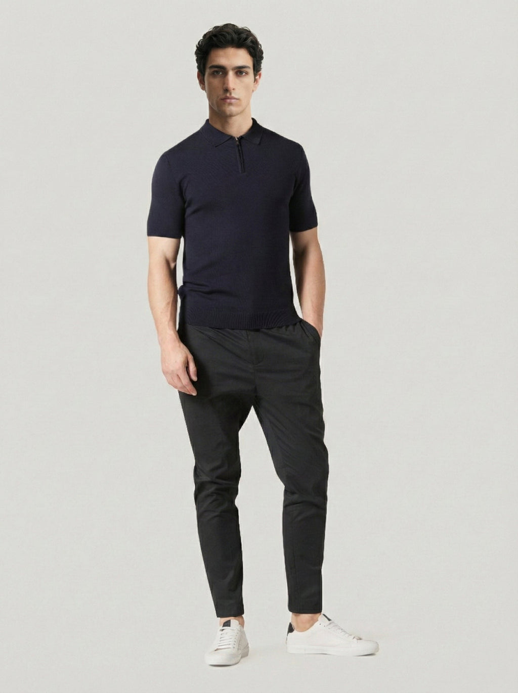 Jupp Navy Zip Up 100% Wool Knitted Polo
