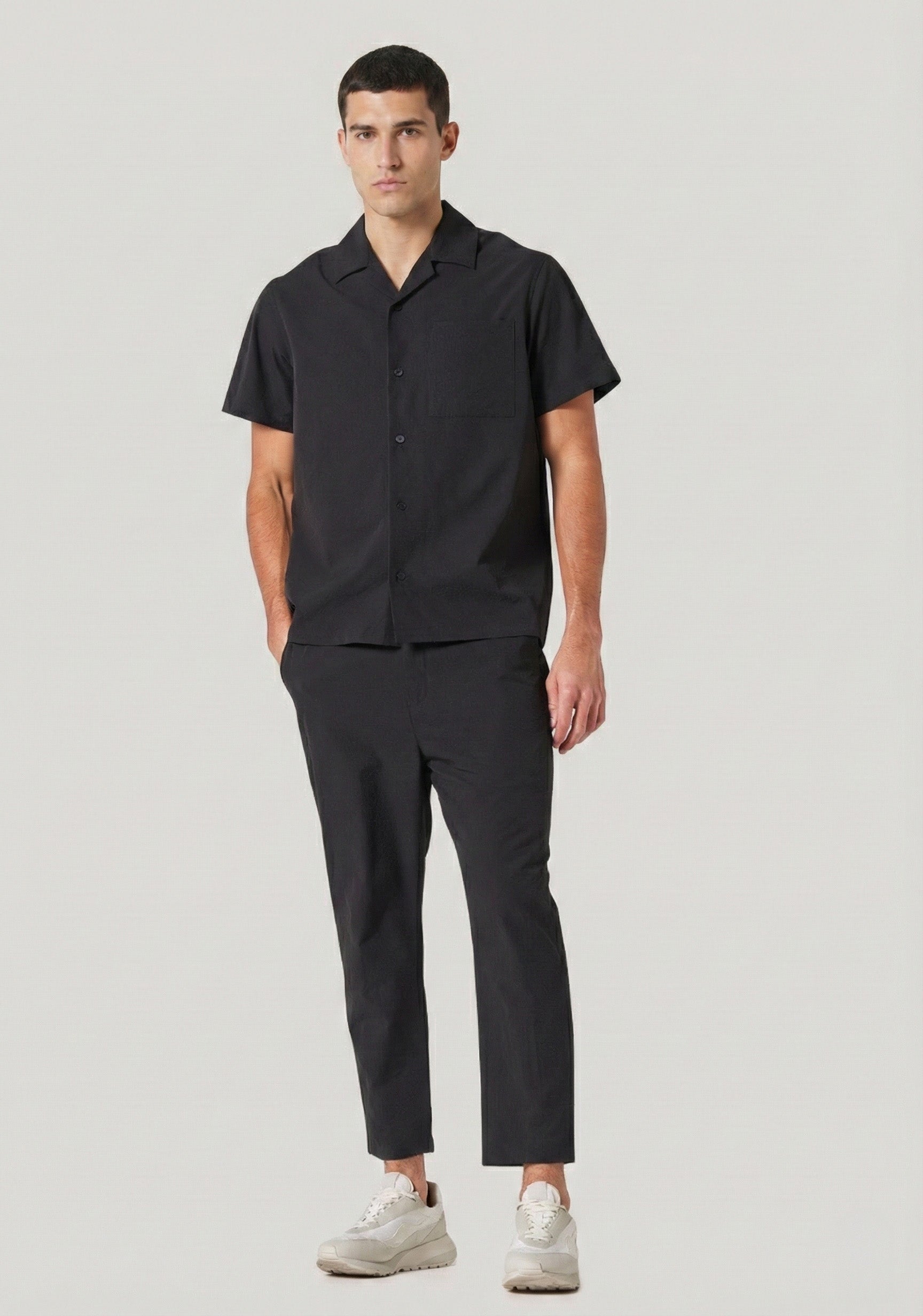 Steele Black Regular Fit Seersucker Shirt