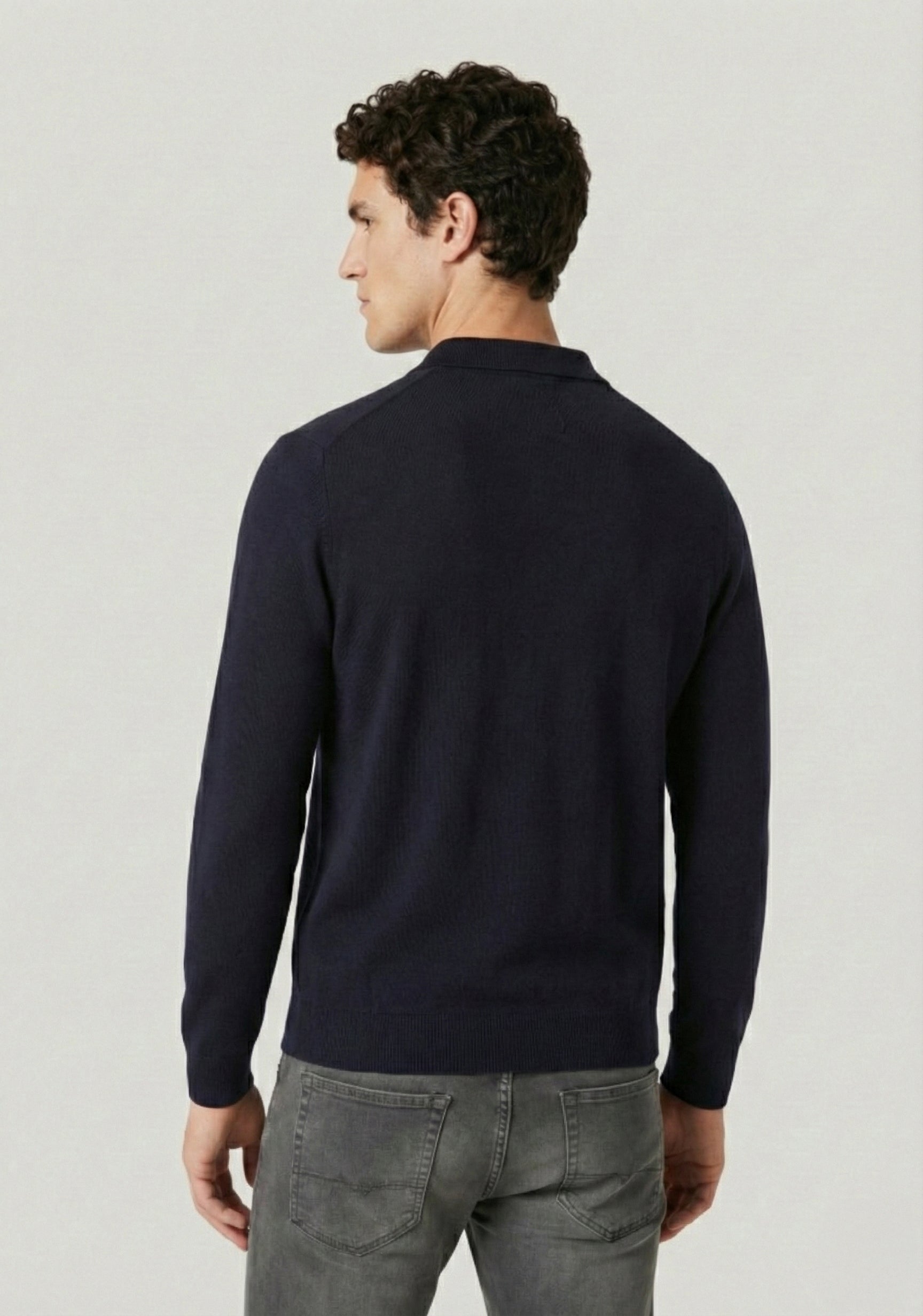 Hone Navy Zip Up 100% Wool Knitted Sweatshirt