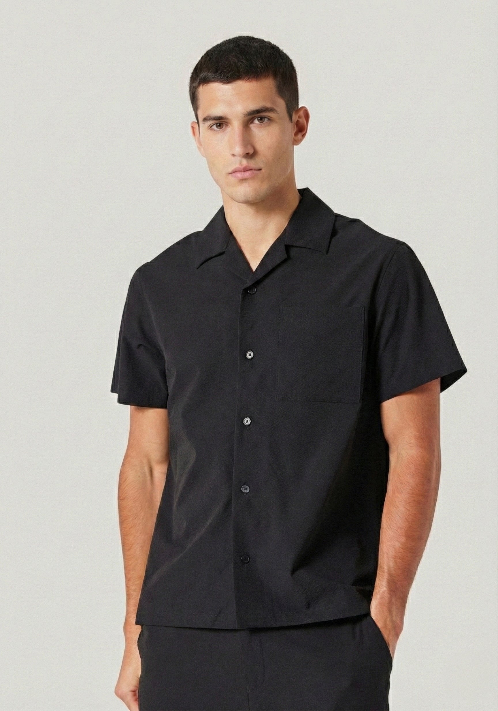 Steele Black Regular Fit Seersucker Shirt