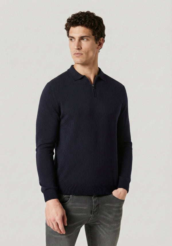 Hone Navy Zip Up 100% Wool Knitted Sweatshirt
