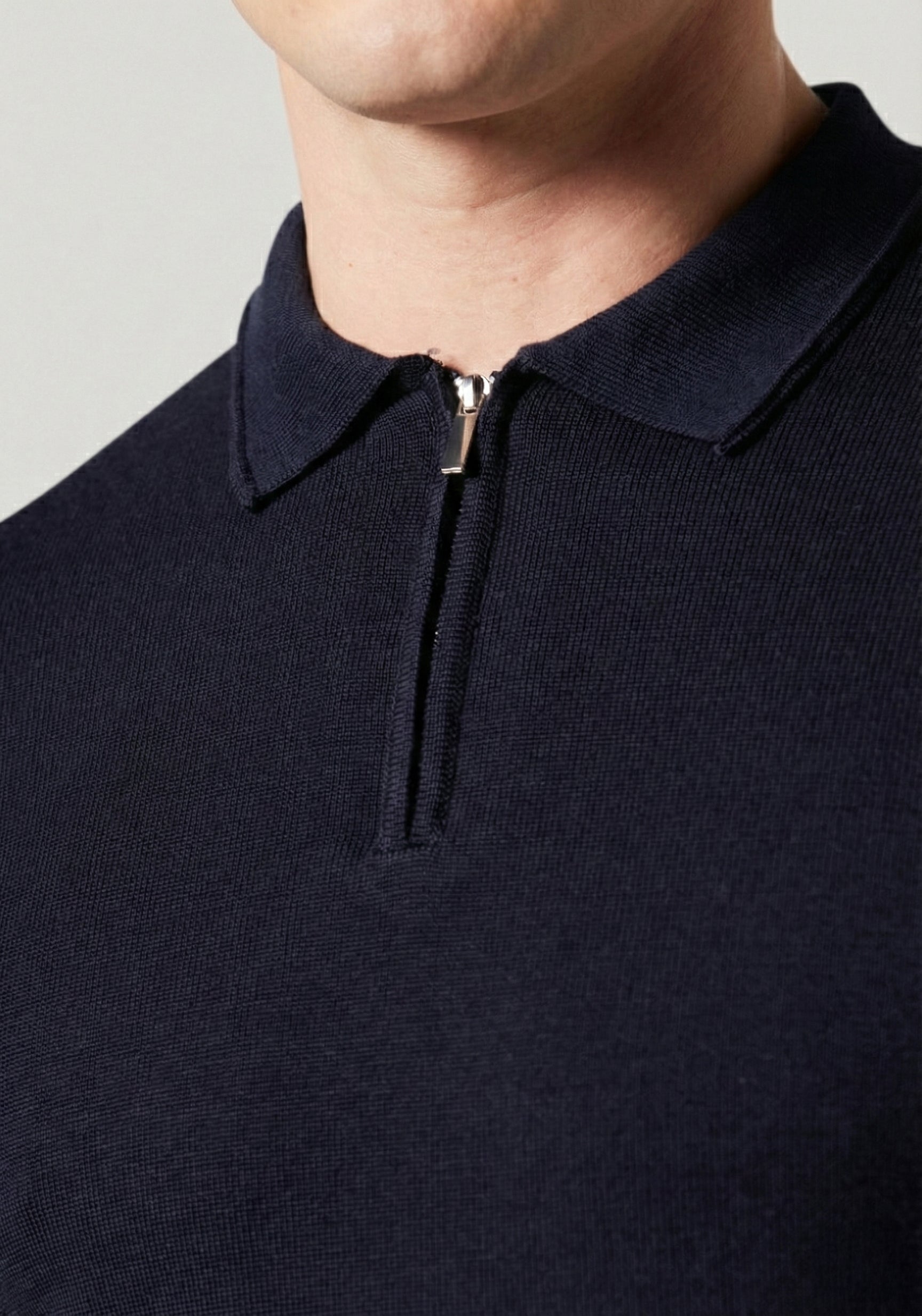 Jupp Navy Zip Up 100% Wool Knitted Polo