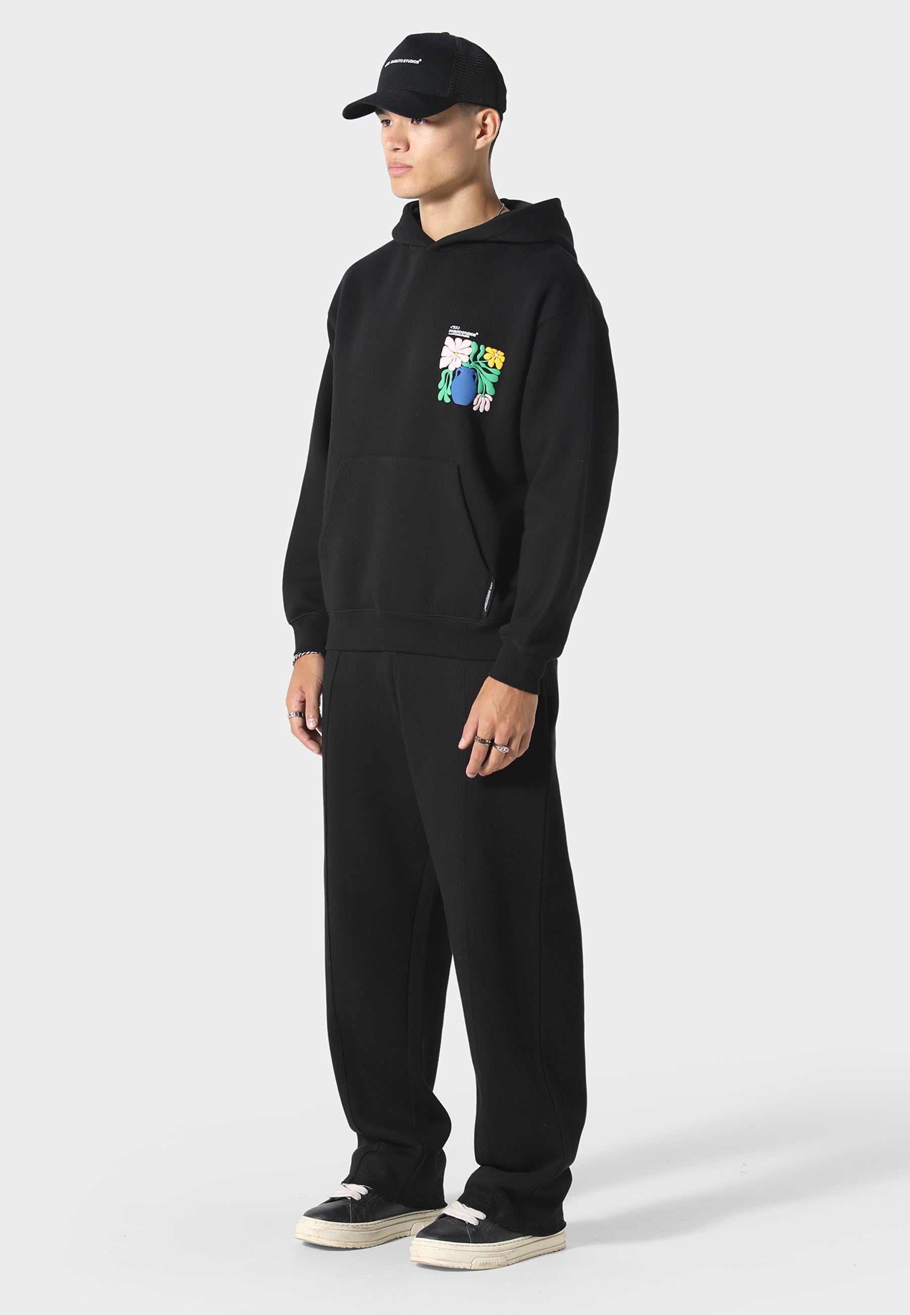Hikari Bloom Black Hoodie