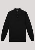 Penn Black Button Up 100% Wool Knitted Polo