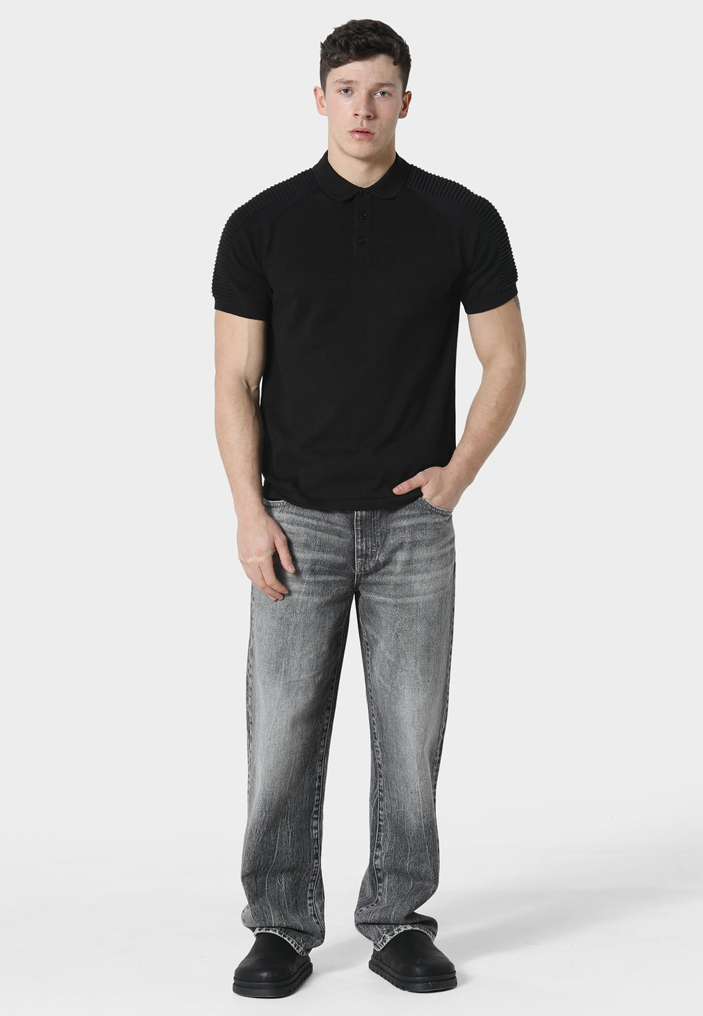 Salle Black Knitted Polo Shirt