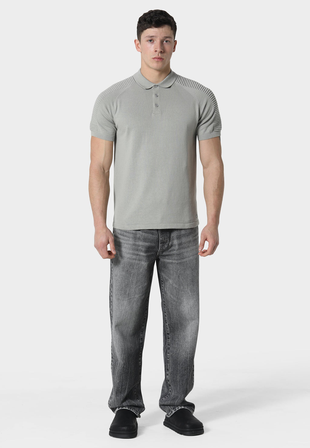 Salle Cool Grey Knitted Polo Shirt