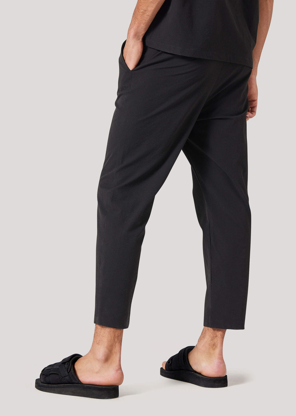 Slack Black Cropped Seersucker Trousers