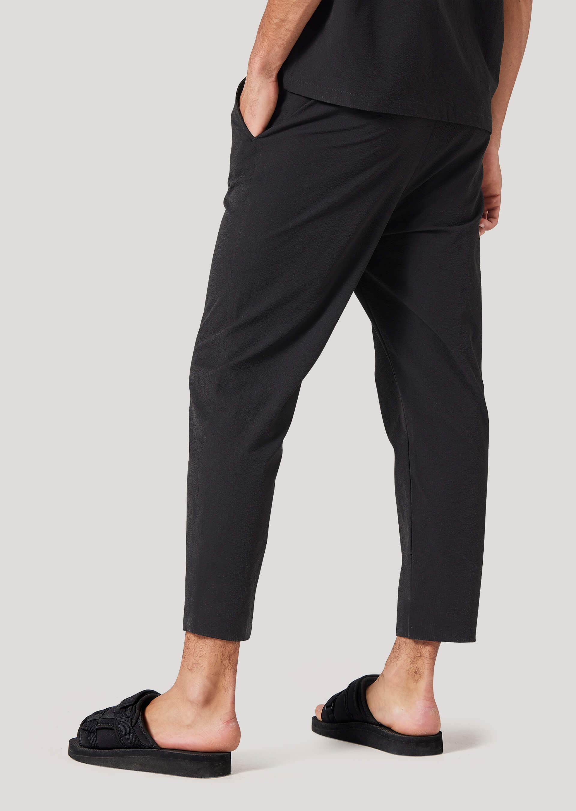 Slack Black Cropped Seersucker Trousers