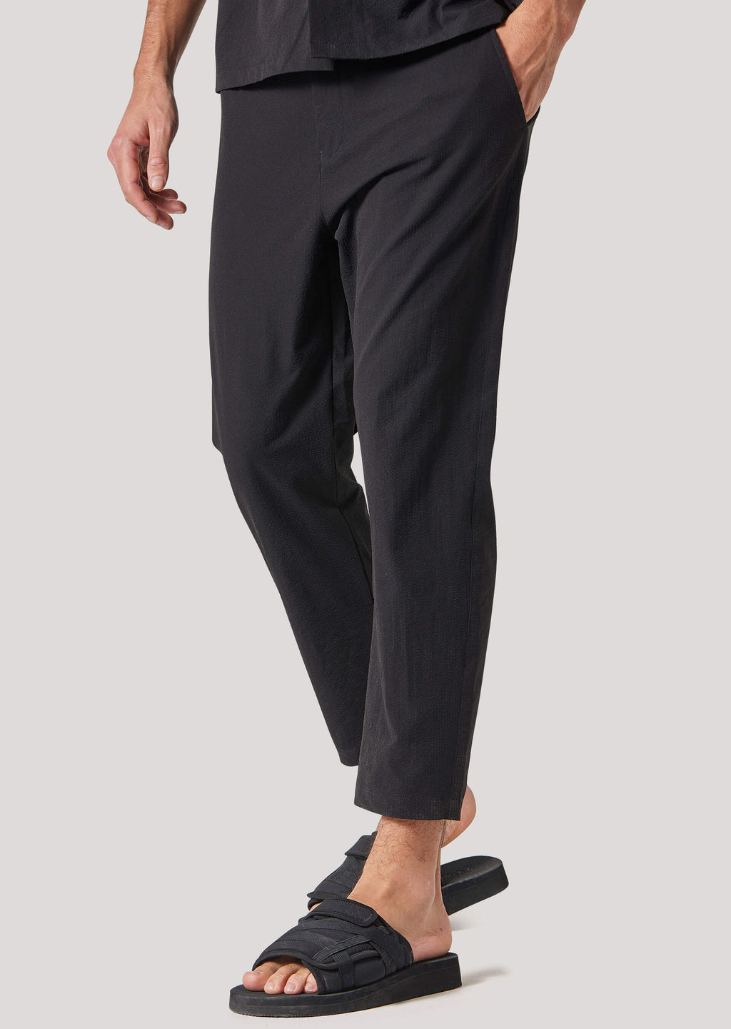 Slack Black Cropped Seersucker Trousers