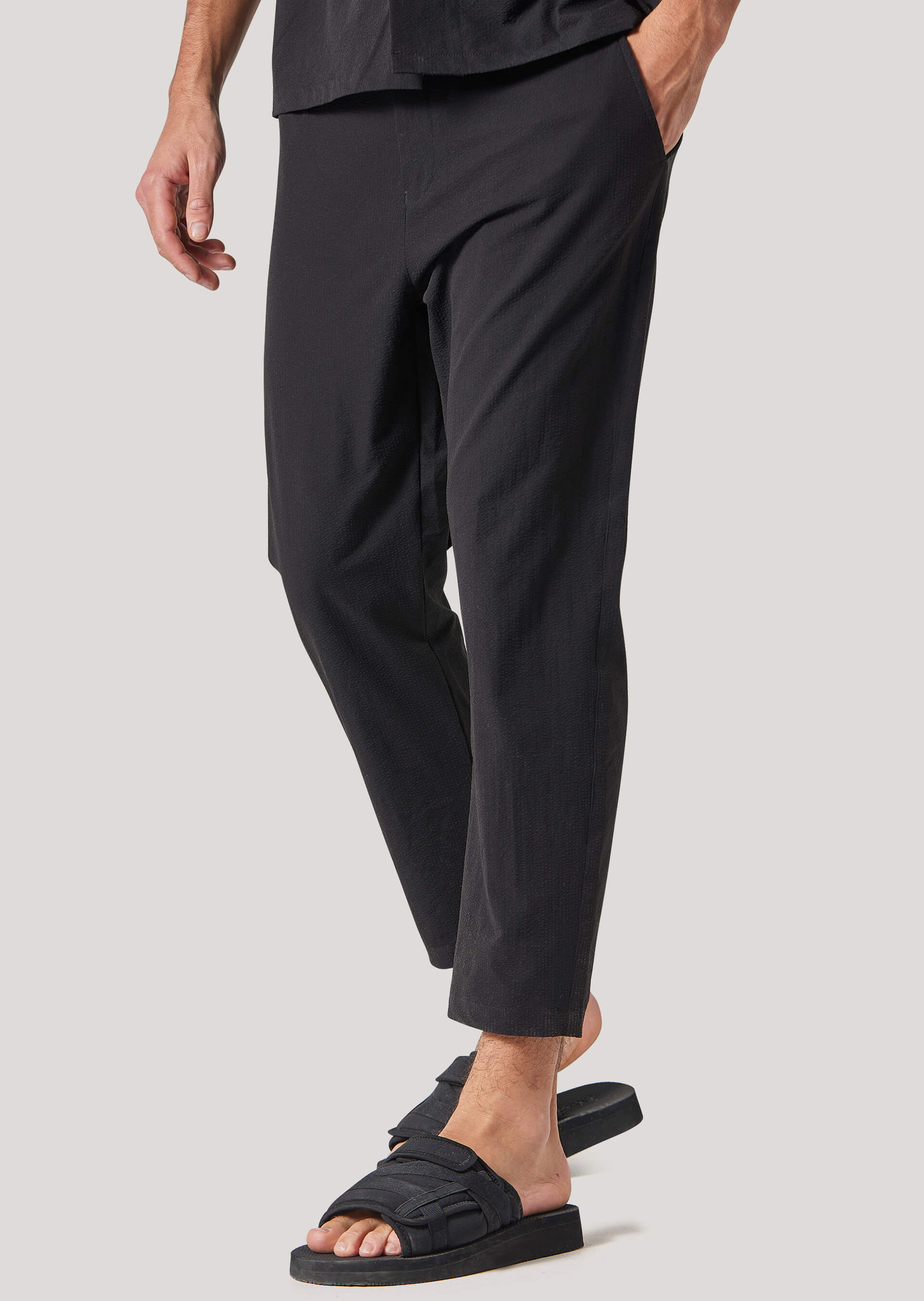 Slack Black Cropped Seersucker Trousers